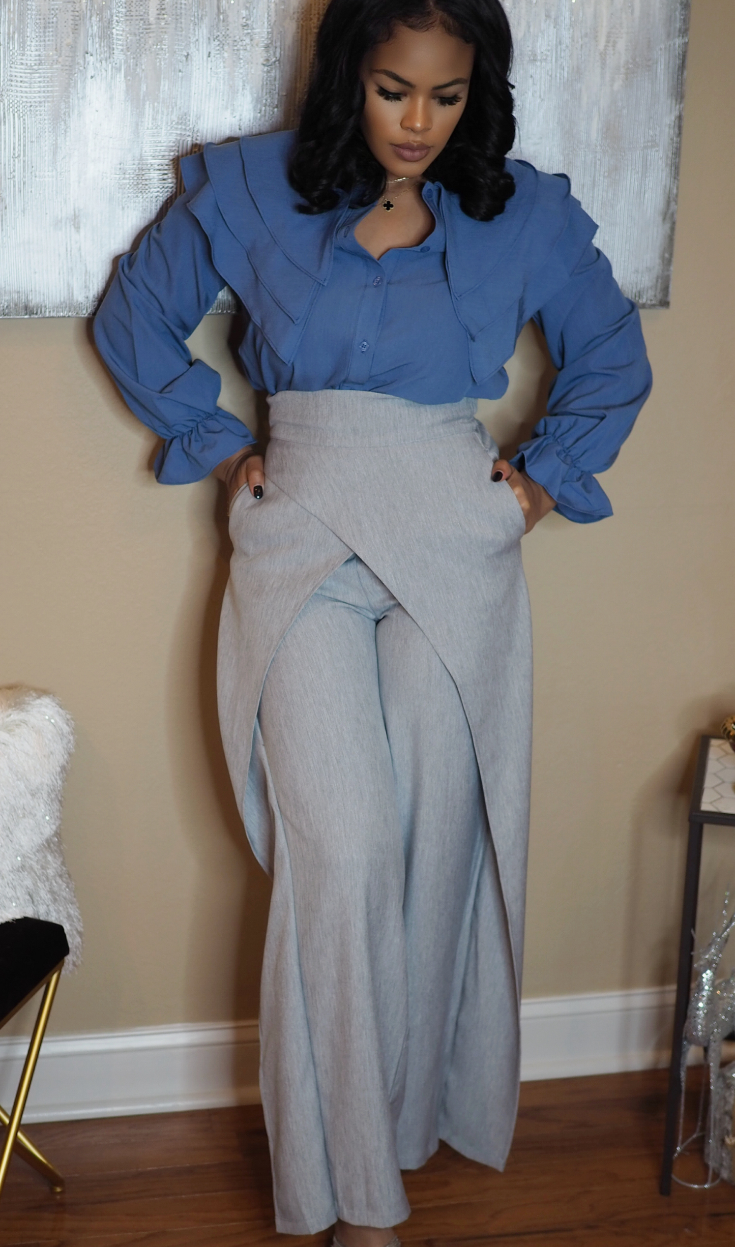 AZURE | RUFFLE BLOUSE
