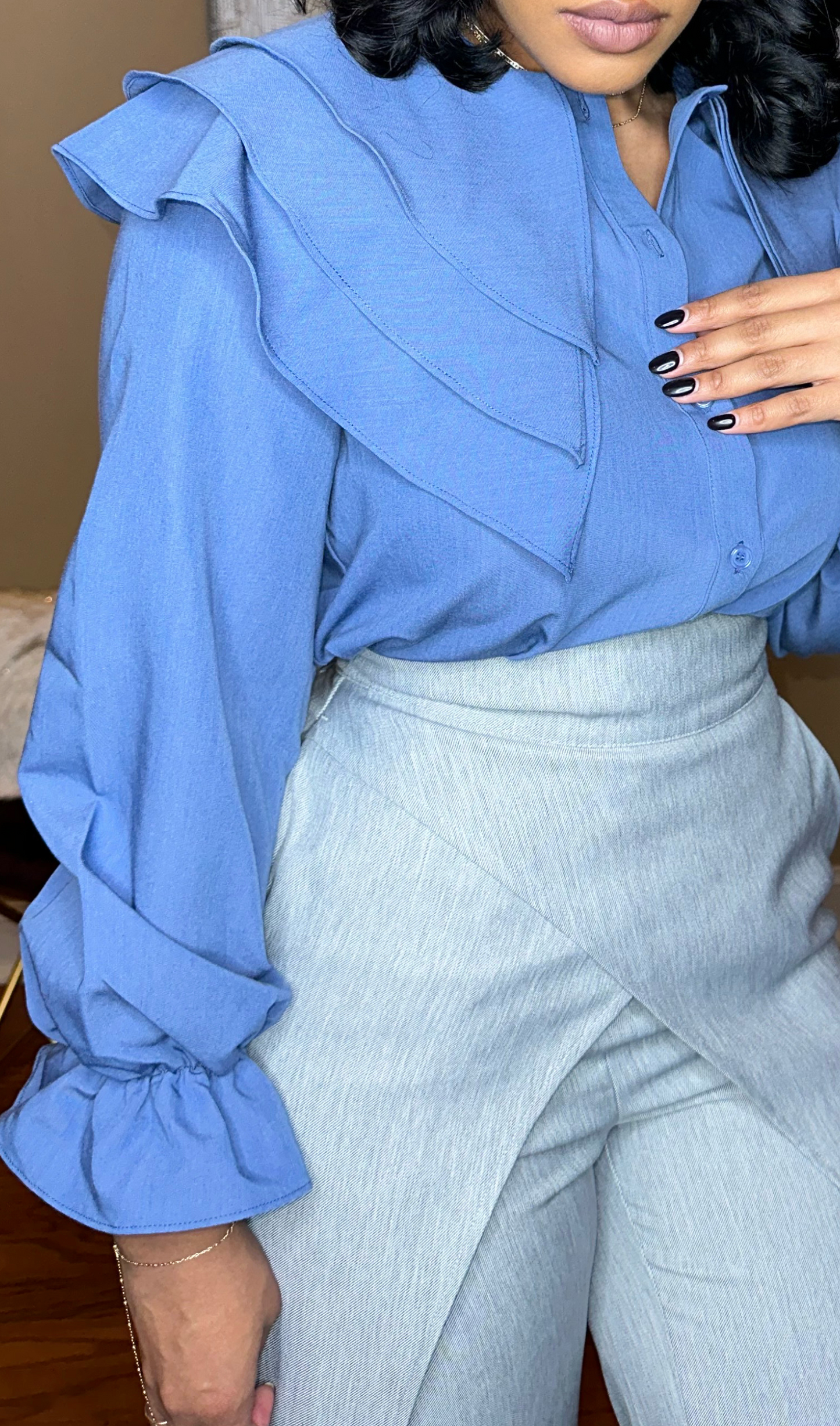 AZURE | RUFFLE BLOUSE
