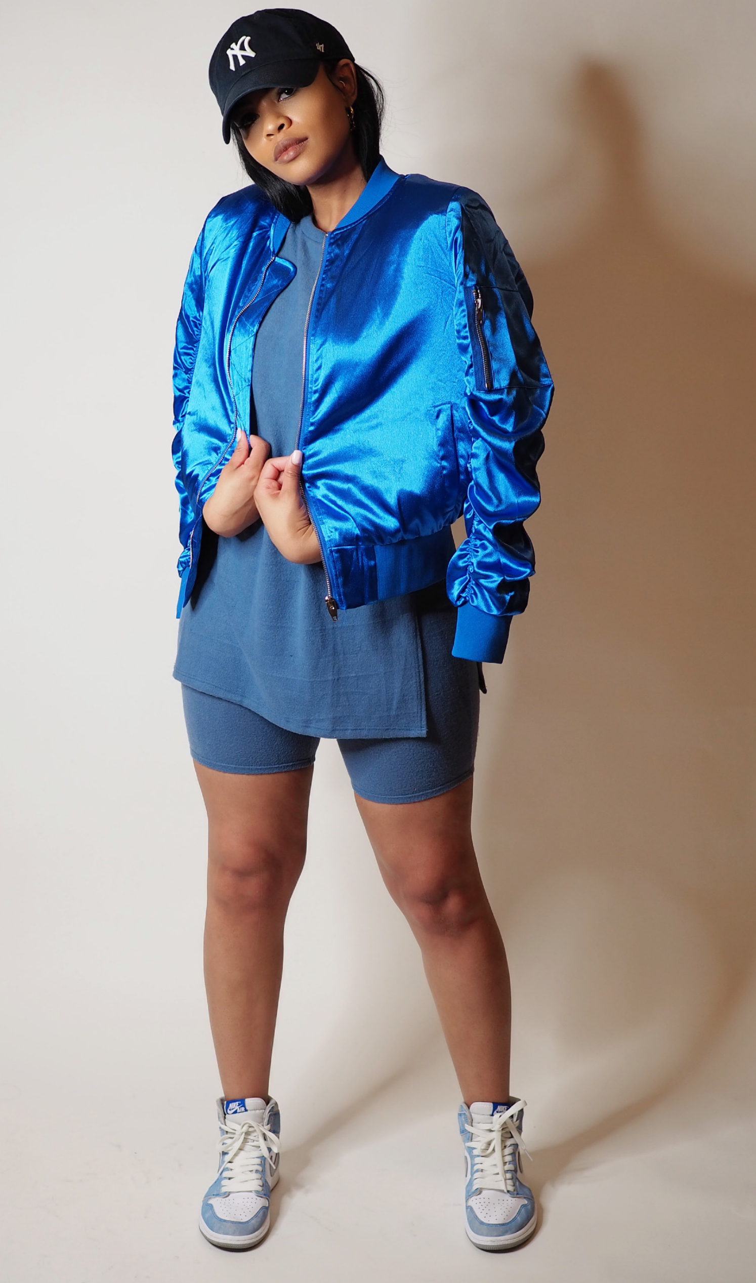 Satin blue jacket best sale