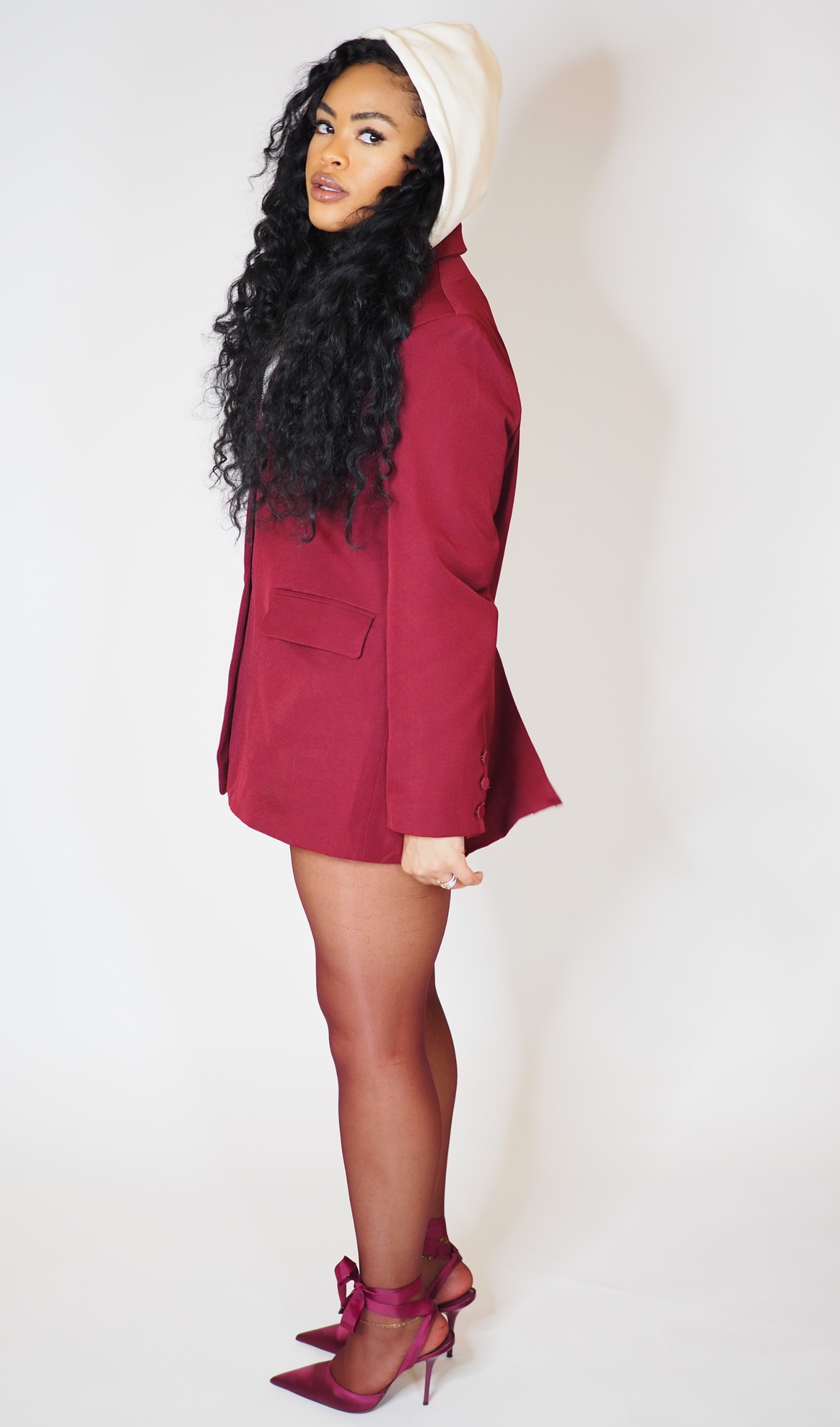 CITYLINE | HOODED BLAZER- BURGUNDY