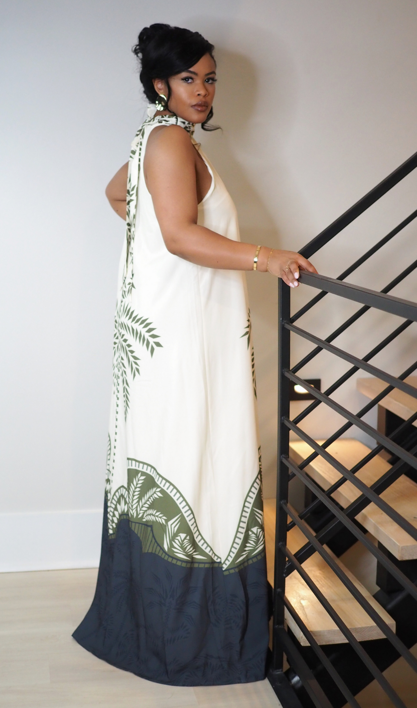 tropical elegance dress Long Tropical Print Ruffle Halter Maxi Dress The Dress Outlet
